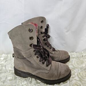 DR Martens Aimee Aimilita floral fold over olive suede boot taupe ribbon laces 8